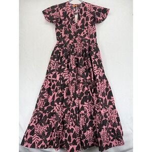OLIPHANT XS V-Neck Maxi Dress Willow Dusty Rose Floral Tiered Pockets NEW